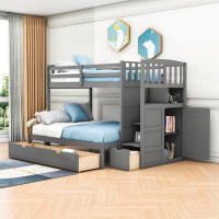 Harriet Bee Edeltrudis Twin over Full/Twin Standard Bunk Bed with 3 Drawers