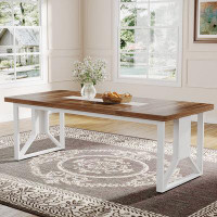 Wrought Studio 74.8-Inch Dining Table, Farmhouse Wood Kitchen Dining Room Table for 6-8 People