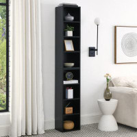 Ebern Designs 8-Tier Media Tower Rack, CD DVD Slim Storage Cabinet With Adjustable Shelves, Tall Narrow Bookcase Display