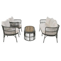 Ikkle Comfortable and Stylish 4-Piece Outdoor Conversation Set with Coffee Table,Brown Grey