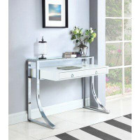 CDecor Home Furnishings Serrano White High Gloss Writing Desk With Hutch Shelf