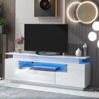 Ivy Bronx TV Stand for TV up to 60in with 4 Tempered Glass Doors Adjustable Panels