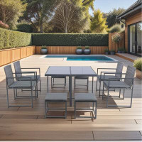 Winston Porter 9 Pieces Patio Dining Sets Outdoor Space Saving Rattan Chairs with Glass Table Top