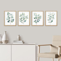 SIGNLEADER Green Leaves Plants Framed On Paper 4 Pieces Print