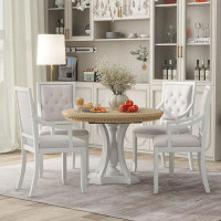 Rosalind Wheeler Retro 5-Piece Dining Set Extendable Round Table And 4 Chairs For Kitchen Dining Room