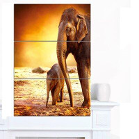 Design Art 'Elephant Mother and Baby Outdoors' 3 Piece Photographic Print on Wrapped Canvas Set