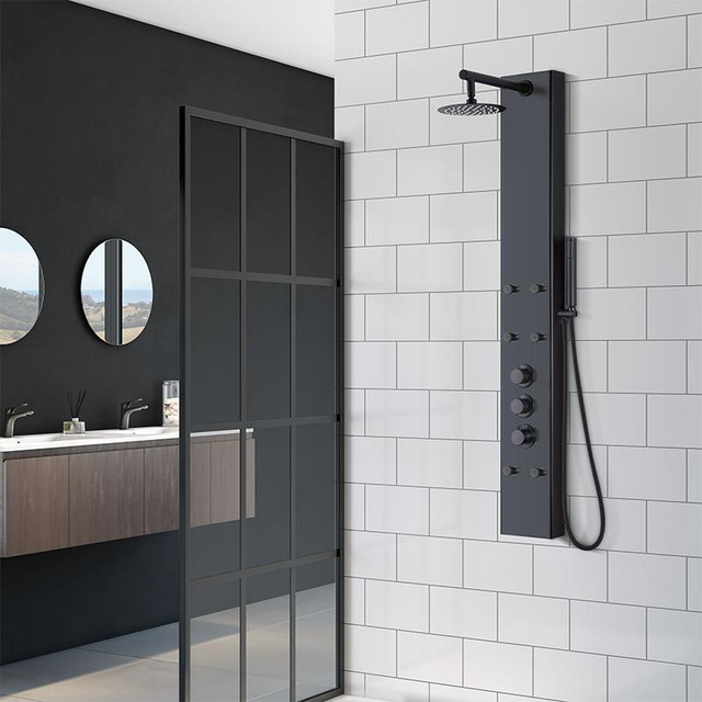 Stainless Steel in a Matte Black Finish, Sedan Thermostatic Valve.  Shower Panel 57 Inch H   BSQ in Plumbing, Sinks, Toilets & Showers