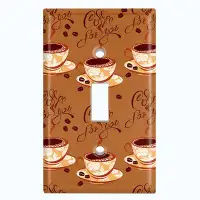 WorldAcc Metal Light Switch Plate Outlet Cover (Coffee Cups Light Brown - Single Toggle)