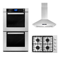 Cosmo 3 Piece Kitchen Package With 30" Gas Cooktop 30" Island Range Hood 30" Double Electric Wall Oven