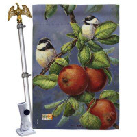 Breeze Decor Chickadees & Apples - Impressions Decorative Aluminum Pole Bracket House Flag Set HS105034-BO-02