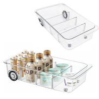 Prep & Savour 2 Pack Refrigerator Drawer Organizer and Storage Clear Design with Dividers and Wheels