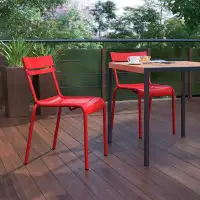 Hokku Designs Browyn Commercial Grade Steel Indoor-Outdoor Modern Stackable Chair with 2 Slats and Arms