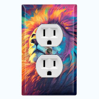 WorldAcc Metal Light Switch Plate Outlet Cover (Elegant Lion Colorful Night Sky - Single Duplex)