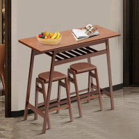 Red Barrel Studio Retro 3 Pieces Bar Dining Set. Bar Table With Open Storage Shlef, 2 Bar Stools With Side Hooks
