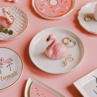 Bay Isle Home™ Flamingo Jewellery Small Ring Holder Tray Boho Bedroom Dcor Aesthetic Desk Tray Pink Items Decorations Ri