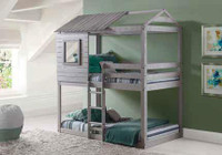 Donco - Deer Blind Gray Twin Bunk Bed Loft ( Pink, Blue or Green Camo Tent Kit Available ) 1370-TTLG