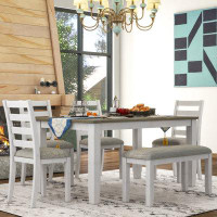 Latitude Run® 4 Pcs Wooden Counter Height Dining Table Set with Upholstered Bench