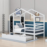 Harper Orchard Twin Size Wood House Bed With Fence And Writing Board