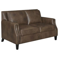 Canora Grey Leaton Upholstered Recessed Arms Loveseat Brown Sugar