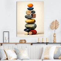 Ebern Designs Finding Balance Rock Balancing Cairn Sculpture I - Spiritual Stone Canvas Art Print