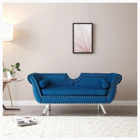 House of Hampton , Blue Velvet WiAccent Velvet Upholstered Loveseat Settee Nailhead Curved Backrest Rolled Arms Couch