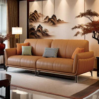 ULTORU 98.43" Brown Genuine Leather Modular Sofa cushion couch