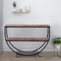 17 Stories Steel Frame Console Table With Two Wooden Shelves