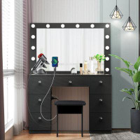 Hokku Designs Cotati Vanity Set with 7 Large Drawers and Outlets