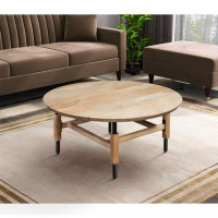 Loon Peak 34 Inch Round Coffee Table, Handcrafted Natural Brown Mango Wood With Black Iron Legs