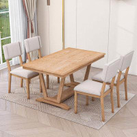 Red Barrel Studio 5-Piece Dining Table Set, Rectangular Dining Trestle Table and Upholstered Chairs