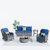 XIZZI Outdoor Rattan Woven Furniture 6-piece Set With Fire Pit