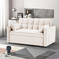 Ebern Designs Velvet Loveseat Futon Sleeper Sofa Bed with Pockets