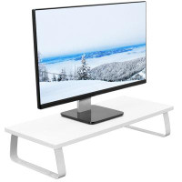 Vivo VIVO White Wood 24" Wide Desktop Stand Ergonomic TV Monitor Riser Desk Organizer