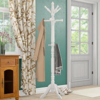Alcott Hill Coat Rack, Hall Tree, Free Standing, 11 Hooks, Entryway, 73"H, Bedroom, Wood, White, Transitional