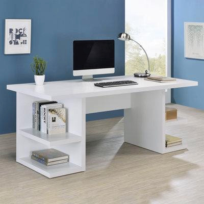 Latitude Run® Brith Writing Desk White with Open Shelves in Desks