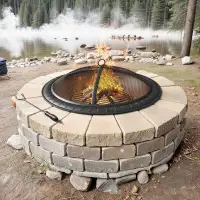 Bungalow Rose 26" Black Iron Round Wood Burning Outdoor Fire Pit Bowl