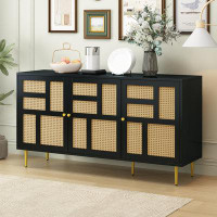 Bay Isle Home™ TV Stand With Rattan Door For Televisions Up To 55" With Adjustable Shelves And Storage Cabinets, Modern