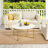 Mercer41 Abdirahim Round Coffee Table with Faux Marble Tabletop & Metal Legs