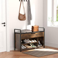 Rebrilliant Wooden Shoe Cabinet With Cushion- Shoe Bench With Armrests And Storage- Multifunctional Shoe Storage For Ent
