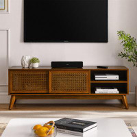 Bay Isle Home™ 59 Inch Mid Century Modern Rattan TV Stand For 65 Inch TV, Entertainment Cabinet, Media Console For Livin