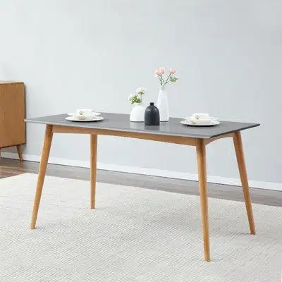 Corrigan Studio 59.06" Grey+Burlywood Rectangular Solid Wood Dining Table