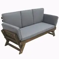 George Oliver Outdoor Adjustable Patio Wooden Daybed Sofa Chaise Lounge with Cushions for Small Places