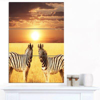 Made in Canada - Design Art 'Pair of Zebras in Field At Sunset' 3 Piece Photographic Print on Wrapped Canvas Set