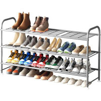 Ebern Designs Ebern Designs Shoe Rack 3 Tier Storage Organizer For Closet Entryway Metal Grey-24" H x N/A" W x 11" D