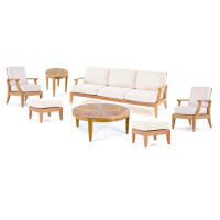 Teak Smith 7 Pc Sofa Set: Sofa, 2 Lounge Chairs,2Ottoman,39"Coffee&22"SideTable+Sunbrella #57003 White Cushions-33" H x