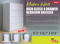 NEW MODERN WHITE HIGH GLOSS 4 DRAWER BEDROOM DRESSER HHDCO16