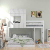 Harper Orchard Amyris Wooden Twin Over Full Bunk Bed, Loft Bed With Playhouse