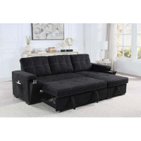 Jeltyprey Black Woven Fabric Reversible Sleeper Sectional Sofa