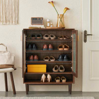 Eden Rim 41.34"H dark walnut Oak Solid Wood Shoe Storage Cabinet