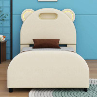 Zoomie Kids Twin Size Upholstered Platform Bed With Bear-Shaped Headboard